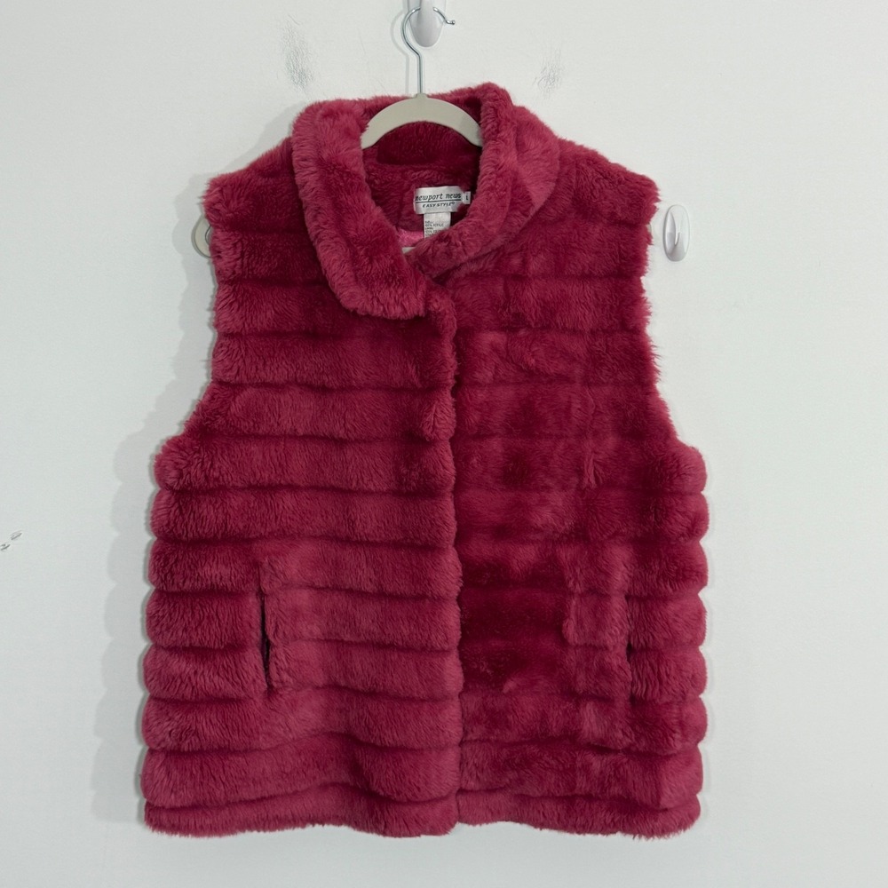 Newport News Womens Vest XL Pink Faux Fur Vintage Glam Y2K Party Retro Statement